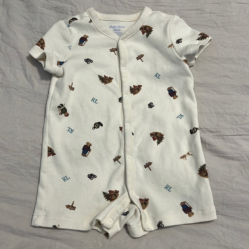 Ralph Lauren baby button down romper 3 months